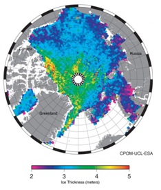 Presentan mapa del espesor del hielo sobre el ártico